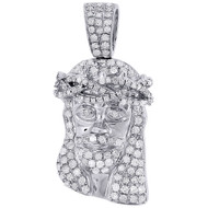 Diamond Jesus Face Pendant 10K White Gold Mini Pave Charm 0.75 CT.