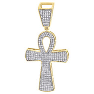 Diamond Ankh Pendant Mens 10K Yellow Gold Pave Egyptian Cross Charm 0.43 Tcw.