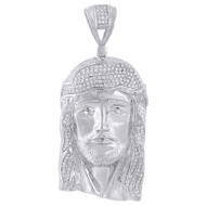 .925 Sterling Silver Mens Round Pave Set Diamond Jesus Face Head Pendent 0.83 Ct