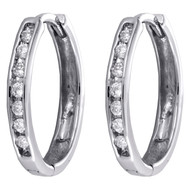 10K White Gold Round Channel Set Diamond Oval Hinged Hoop Earrings 0.17 CT.