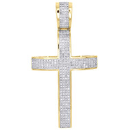 10K Yellow Gold Genuine Diamond Cross Domed Pendant 2.40" Pave Charm 0.56 CT.