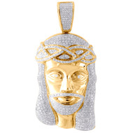 Genuine Pave Diamond Jesus Piece Charm 10K Yellow Gold 2.50" Pendant 3.05 Ct.