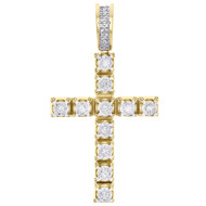 10K Yellow Gold Genuine Diamond 1 Row Prong Set Cross Pendant 1.8" Charm 3/4 CT.