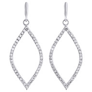 10K White Gold Round Diamond Leaf Shaped Ladies Dangle Drop Earrings 0.25 Ct.
