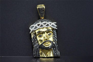 Black Diamond Mini Jesus Face Pendant Piece 10K Yellow Gold 1.60 CT Charm 2 Inch