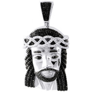 Genuine Diamond Jesus Piece Charm 10K White Gold 2.00" Teardrop Pendant 1.60 Ct.