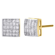 14K Yellow Gold Princess Diamond 7.35mm Domed Square Stud Earrings 0.65 Ct.