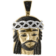 Genuine Pave Black Diamond Jesus Piece Charm 10K Yellow Gold 1.56" Pendant 1 Ct.