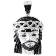 Genuine Diamond Jesus Piece Charm 10K White Gold 1.56" Teardrop Pendant 1 Ct.