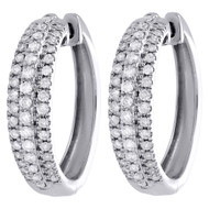 10K White Gold Round Diamond 3 Row 0.90" Circle Hinged Hoop Earrings 1 Ct.