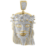 Diamond Jesus Face Piece Pendant 10K Yellow Gold Fully Iced Pave Charm 3.70 Ct.