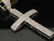 Diamond Pendant Mens 10K White Gold Round Pave Fashion Cross Charm 0.64 Tcw.