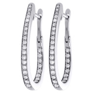 10K White Gold Round Diamond Prong Set In & Out Oval Hoop Earrings 0.50 Ct.