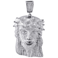 Genuine Pave Diamond Jesus Piece Charm 10K White Gold 2.41" Pendant 3.70 Ct.