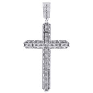 10K White Gold Genuine Round Diamond Cross Pendant 2.90" Mens Pave Charm 1 CT.