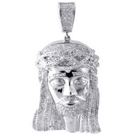 Genuine Pave Diamond Jesus Piece Charm 10K White Gold 2.50" Pendant 2.55 Ct.