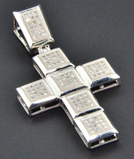 Diamond Cross Pendant Mens 10K White Gold Round Cut Pave Flat Charm 0.35 Ct.