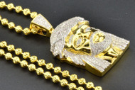 Diamond Mini Jesus Face Pendant Piece .925 Yellow Finish 1 CT Charm & Chain Set