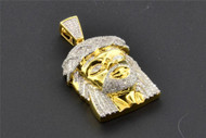 Diamond Mini Jesus Face Pendant .925 Sterling Silver Yellow Finish Charm 1 CT