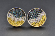 Blue, Yellow & White Diamond Stud Earrings .925 Sterling Silver Round Cut .20 Ct