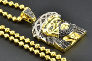 Black Diamond Mini Jesus Face Pendant Piece .925 Yellow Finish Charm & Chain Set