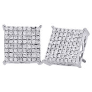 10K White Gold Diamond Stud Pave Set 12.25mm 4 Prong Square Earrings 1 Ct.