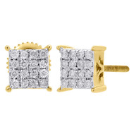 10K Yellow Gold Diamond Square Studs Small 6.50mm 4 Prong Earrings 0.25 Ct.