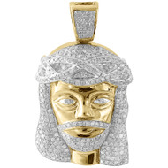 Genuine Pave Diamond Jesus Piece Charm 10K Yellow Gold 1.53" Pendant 1.60 Ct.