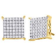 10K Yellow Gold Genuine Diamond Stud 4 Prong 11.60mm Square Earrings 0.75 Ct.