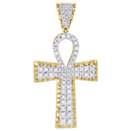 10K Yellow Gold Diamond Ankh Cross Nugget Border 2.15" Pendant Charm 1.73 CT.