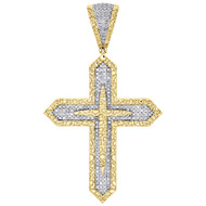Men's 10k Yellow Gold Genuine Diamond 3D Nugget Cross Pendant 2.10" Charm 1/2 CT