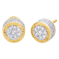 10K Yellow Gold Diamond 3D Circle Fluted Cluster Studs 7.25mm Earrings 7/8 CT.