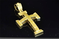 Mens 10K Yellow Gold Yellow Diamond Mini Cross Jesus Pendant Domed Charm .40 ct