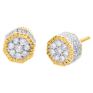 10K Yellow Gold Real Diamond 3D Flower Cluster Fluted Studs 8mm Earrings 3/4 CT.