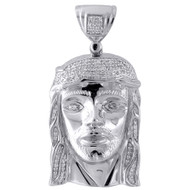 Genuine Pave Diamond Jesus Piece Charm 10K White Gold 1.72" Pendant 0.25 Ct.