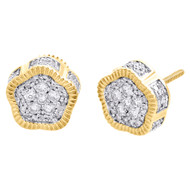10K Yellow Gold Real Diamond 3D Pentagon Fluted Studs 9.5mm Pave Earrings 1/2 CT