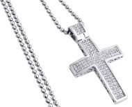 Diamond Pendant Mini Jesus Piece Cross .925 Charm with Moon Cut Chain 1/2 CT.