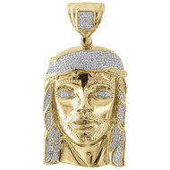 Genuine Pave Diamond Jesus Piece Charm 10K Yellow Gold 1.71" Pendant 0.25 Ct.