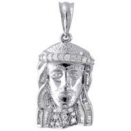 Genuine Diamond Mini Jesus Piece Charm 10K White Gold 1.30" Pendant 1/2 Ct.