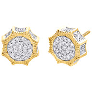 10K Yellow Gold Real Diamond 3D Octagon Fluted Studs 10.5mm Pave Earrings 1/2 CT