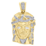 10K Yellow Gold Round Diamond Textured Jesus Face Men's Pendant 1.55" 0.28 Ct.