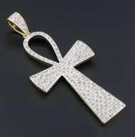 Diamond Ankh Cross Pendant Sterling Silver 3/4 Ct Medium Egyptian Pave Charm