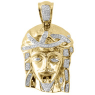 Genuine Pave Diamond Jesus Piece Charm 10K Yellow Gold 1.18" Pendant 0.43 Ct.