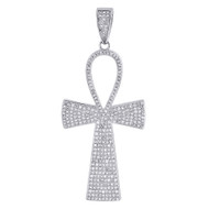 Diamond Ankh Cross Pendant 925 Sterling Silver 3/4 Ct Medium Egyptian Pave Charm
