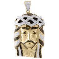 Genuine Black Diamond Jesus Piece Charm 10K Yellow Gold 1.50" Pendant 1.25 Ct.