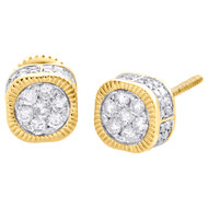 10K Yellow Gold Diamond 3D Fluted Edge Flower Cluster Studs 7mm Earrings 1/2 CT.