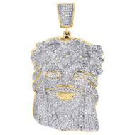 10K Yellow Gold Real Diamond Jesus Piece Face Pendant 2" Mens Pave Charm 2.55 CT