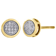 10K Yellow Gold Round Diamond Pave 6.4mm Mini Circle Stud Earrings 0.05 Ct.