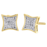 10K Yellow Gold Pave Set Real Diamond Kite Studs Mini 7.10mm Earrings 0.10 Ct.