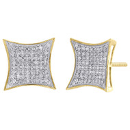 10K Yellow Gold Genuine Diamond Kite Studs Pave Set 11.75mm Earrings 0.38 Ct.